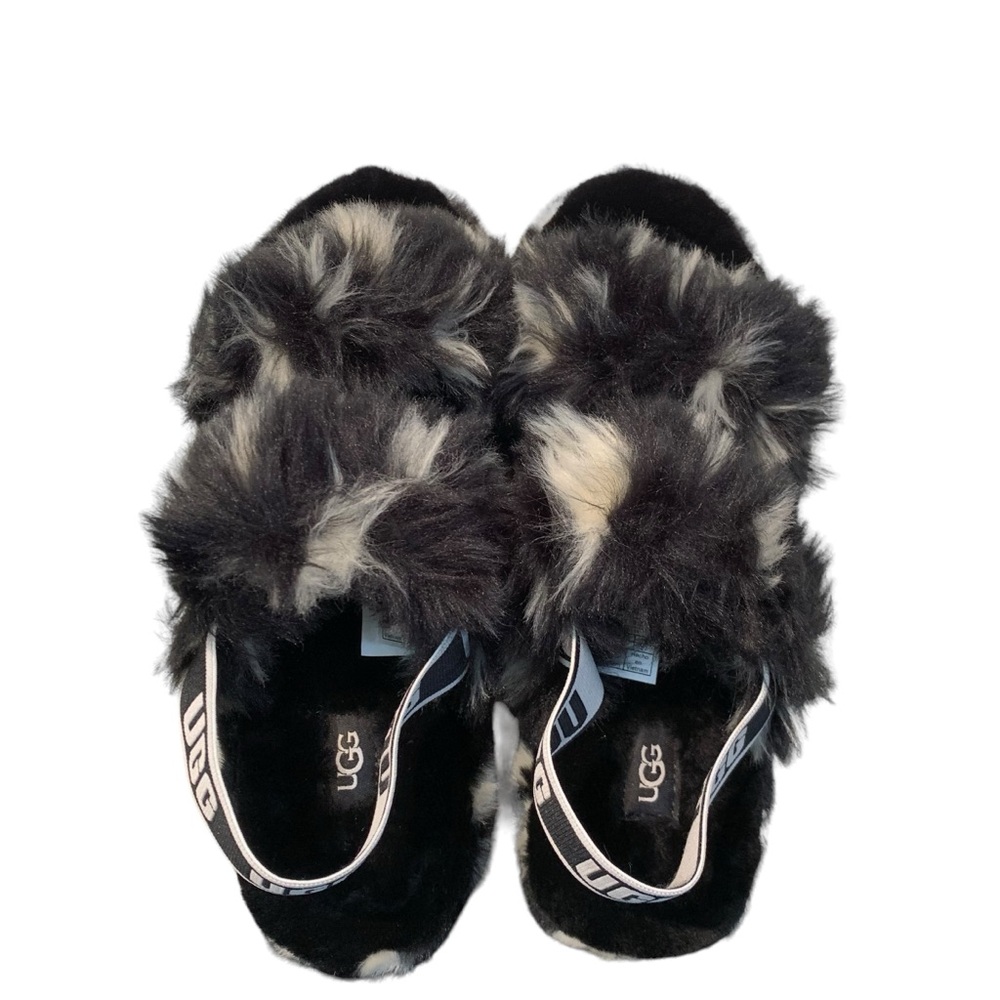 UGG Oh Yeah Spots Fur Slide Sandals Black White Women's Size 10 - Picture 9 of 10